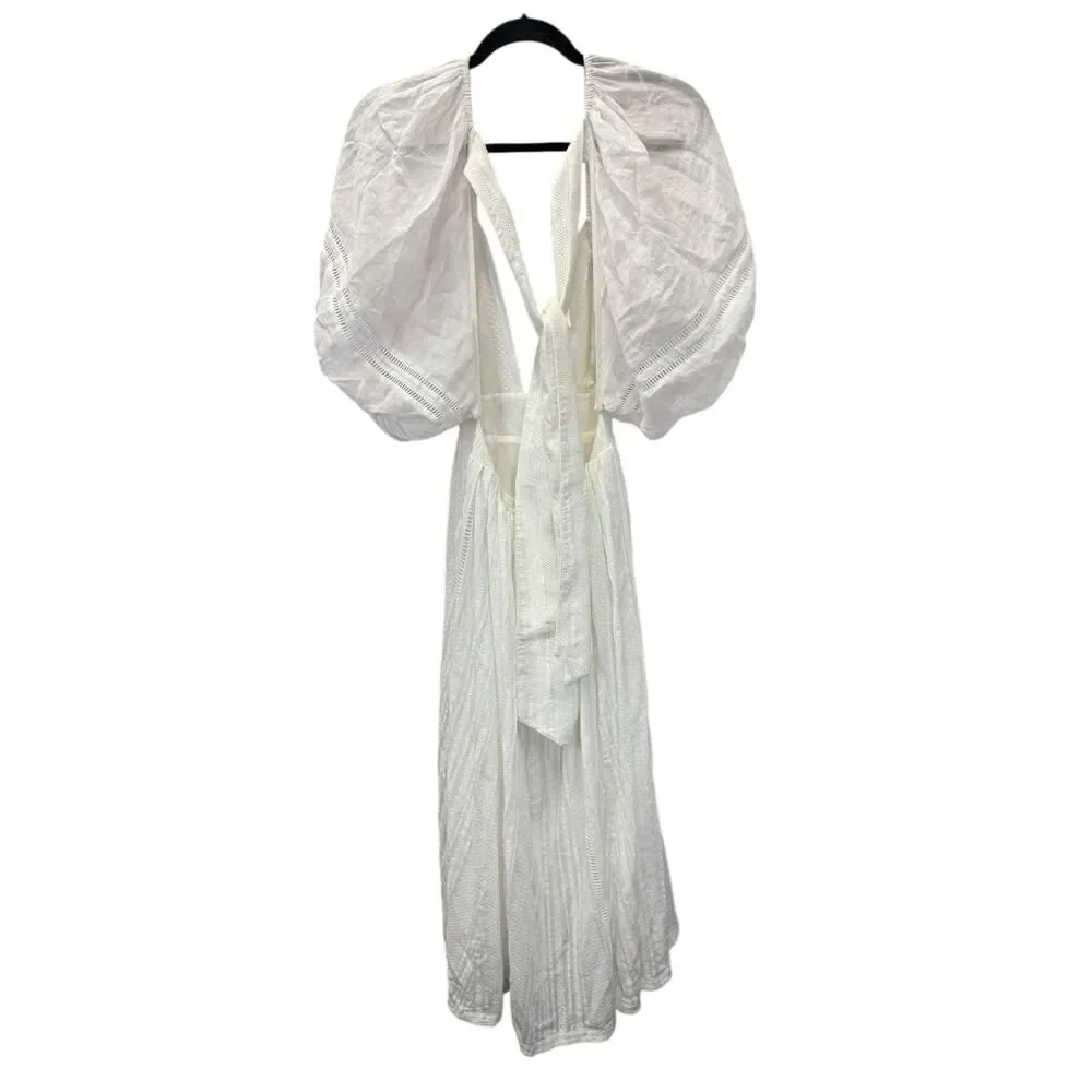 Joslin Anthropologie White Julianna Cotton Maxi Dress 4 Puff Sleeves Open Back - Picture 10 of 13